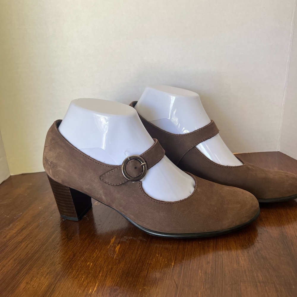 Arche Brown Nubuck Mary Jane Block Heels Women’s EU 38 US 7 Comfort Strap Pump - Picture 3 of 14